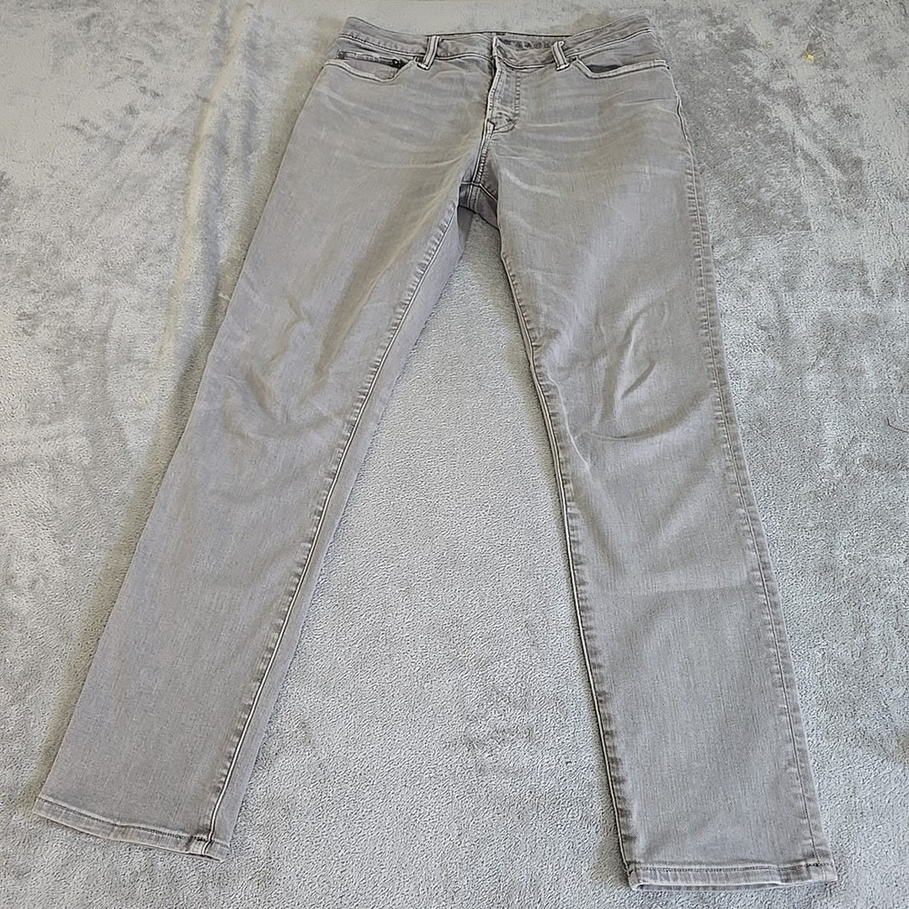 American Jeans Mens 32x30 Gray Light Wash Cotton Stretch Slim Straight Fit Denim